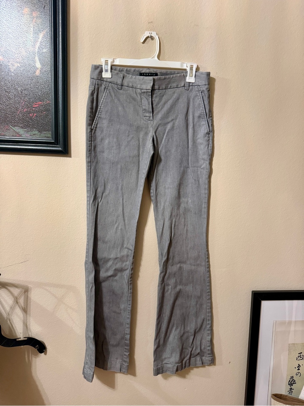 Grey Women’s Theory Trousers Sleek Straight-Leg Pants Sz 2